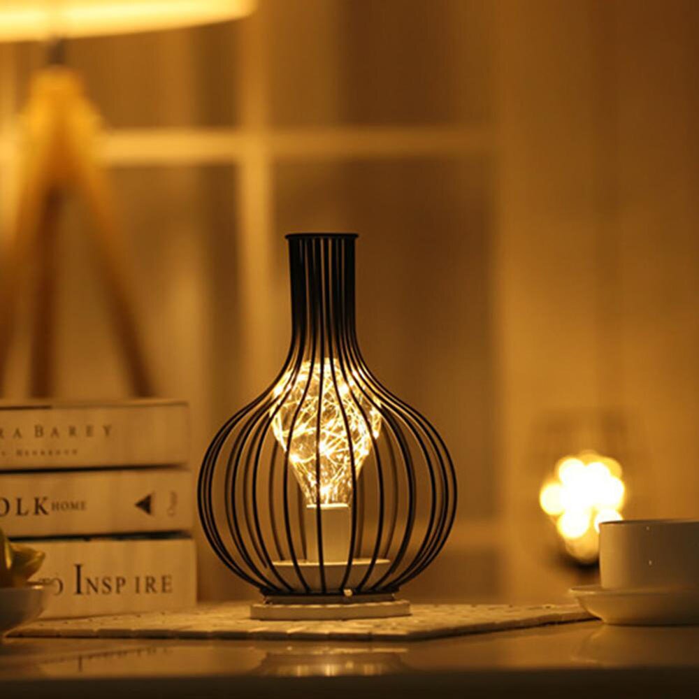 LED Retro Bulb Iron Table Winebottle Copper Wire Night Light Creative Hotel Home Decoration Desk Lamp Night Lamp Battery Powered